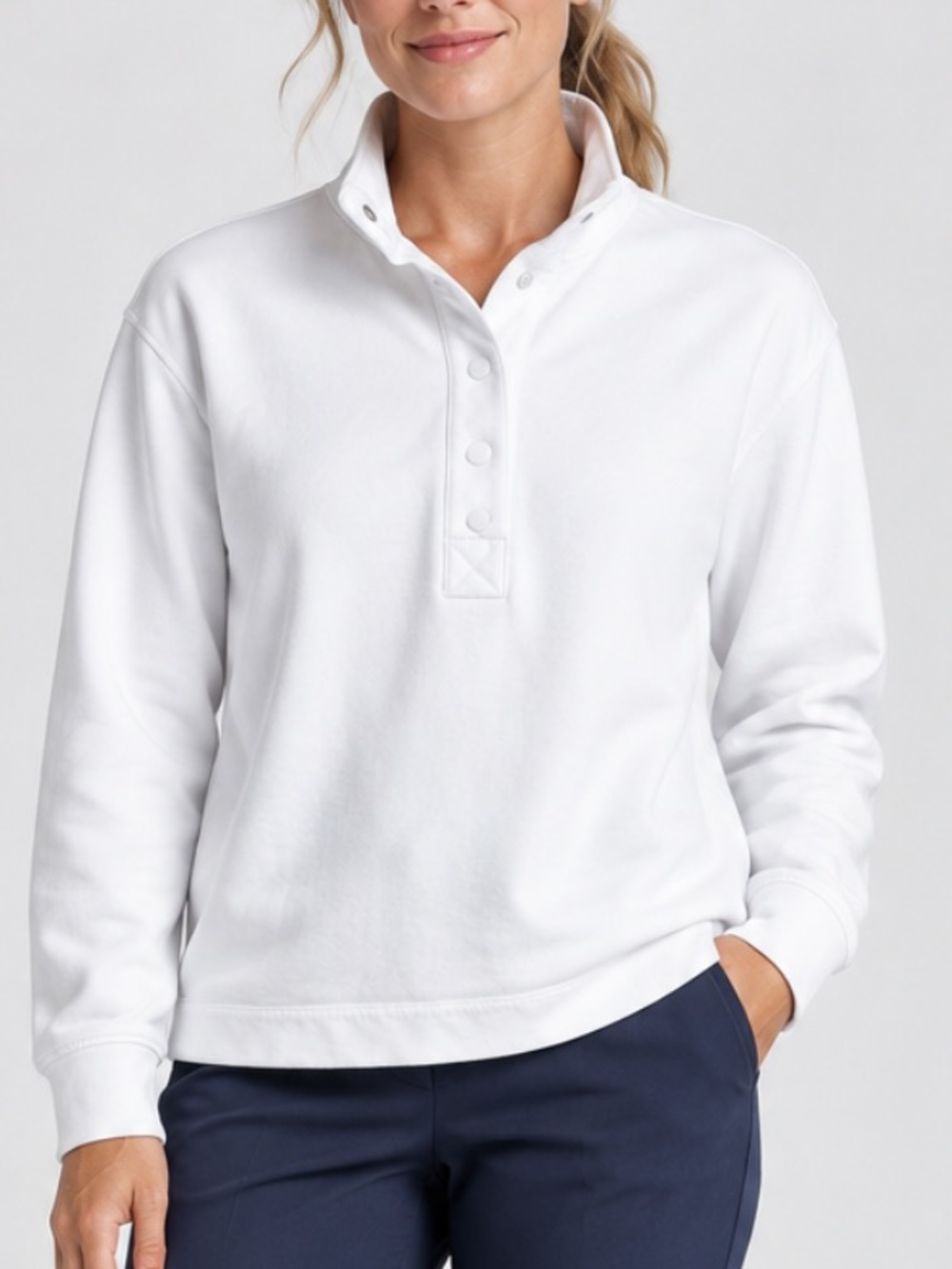 Renwick Snap Pullover Mock Sweatshirt in White